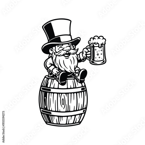 Leprechaun Sitting on Beer Barrel Holding Mug St Patrick Mascot Vector