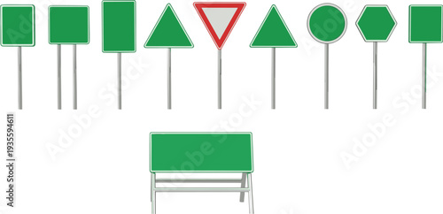 Blank green road signs vector collection, empty highway signboards templates for traffic direction information street guide isolated set