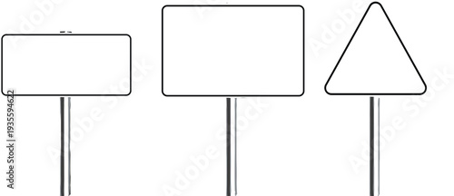 Blank road sign templates vector set, empty street highway traffic signboards rectangular and triangular outline signage collection