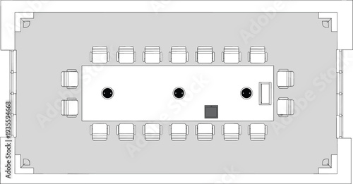 Conference meeting room top view floor plan, boardroom table with chairs workspace layout office interior outline vector illustration