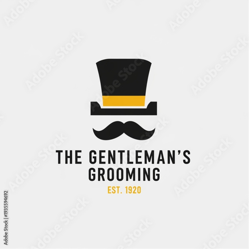 Gentleman's Grooming Logo with Top Hat and Mustache.