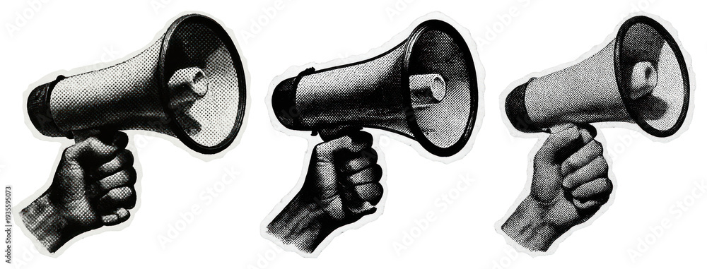 Naklejka premium Retro megaphones in hands