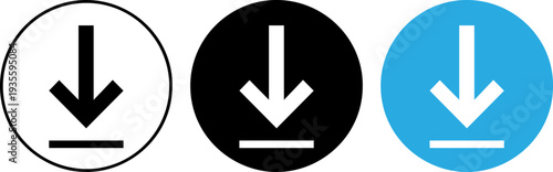 Download icons in white, black, and blue circles for digital use