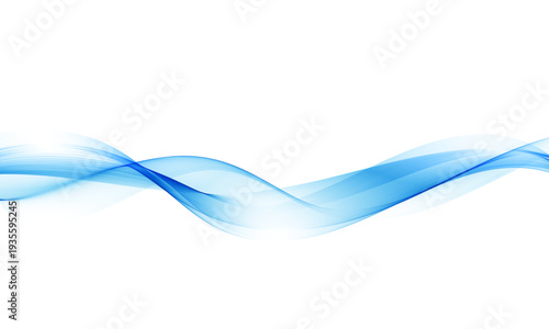 Abstract blue flowing wave lines on white background