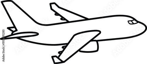 Airplane icon vector, commercial jet plane outline illustration, aviation travel symbol for tourism branding, aircraft flight silhouette, linear transport element for airport signage design.