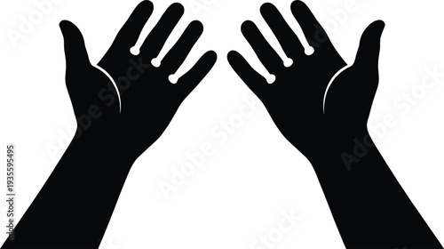 Raised hands silhouette vector illustration, prayer gesture, offering symbol, worship design, Islamic culture, spirituality, celebration, tradition, religion, art