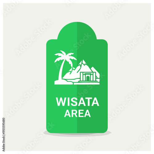 Green Wisata Area Sign with Palm Tree.