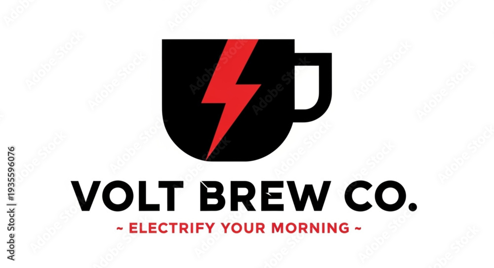 Obraz premium Volt Brew Co. Coffee Logo Design with Lightning Bolt.