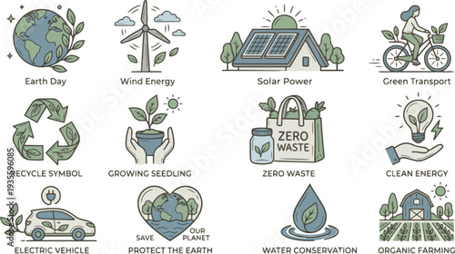Eco Friendly Icons Representing Sustainable Living 1.
