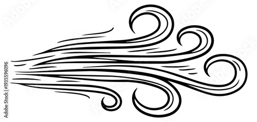 Hand drawn line art illustration of wind depicting blowing airflow for weather icons