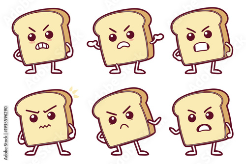 Angry Bread Toast Character Animation Sprite Sheet Sticker Vector