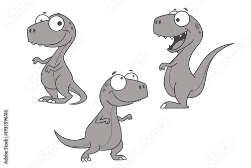 Cute Grey T-Rex Dinosaur Character Animation Sprite Sheet Sticker Vector