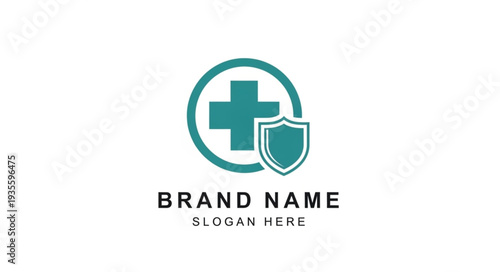 Medical Logo Template with Cross and Shield Symbol.
