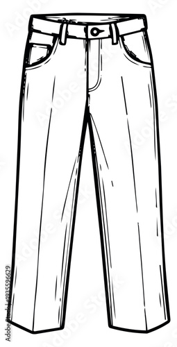 Hand drawn line art illustration of pants depicting a classic casual design for fashion projects