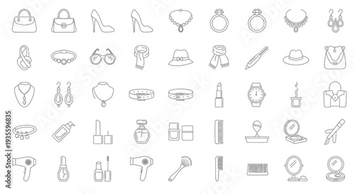 Collection of simple line icons representing various beauty and fashion elements.