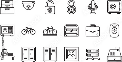 line icons of security and business objects