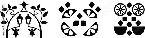 Hand-Drawn Botanical Wreath with Wild Mushrooms and Fern Leaves Ink Illustration