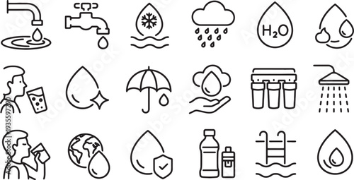 line icons of water related concepts and objects