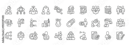 Staff Management Icon set Collection in Line Style. leadership, supervision, teamwork, delegation, recruitment