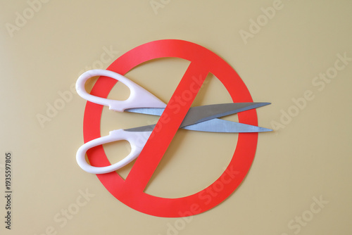 Do not take scissors sign on color background.