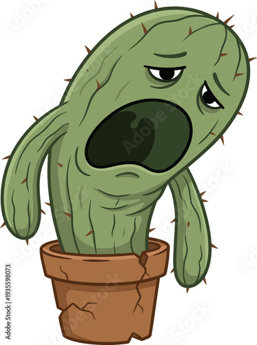 Sad Cactus Plant in Cracked Pot Pixel Art