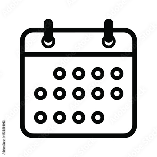 Simple black and white calendar icon with perforated edge and holes for dates