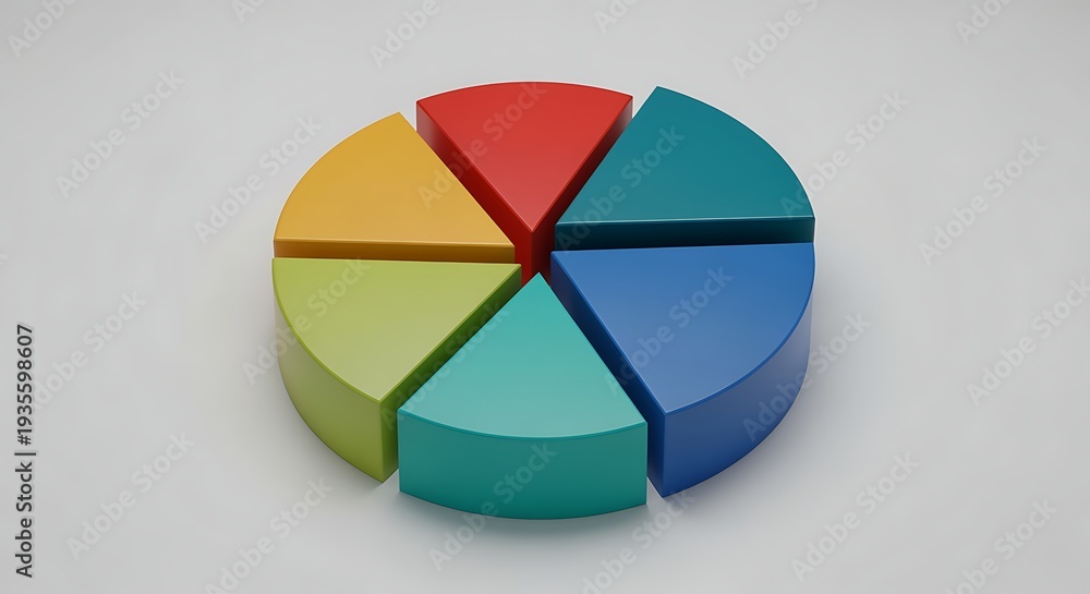 Obraz premium Colorful Pie Chart with Segments in Red Blue Green Yellow on White Background