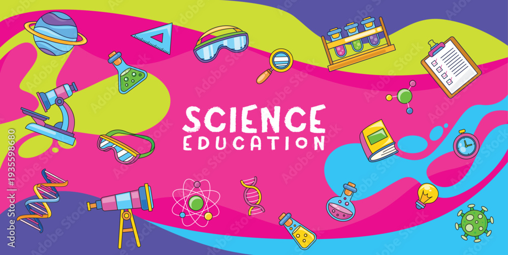 Fototapeta premium Hand drawn science education template banner vector background
