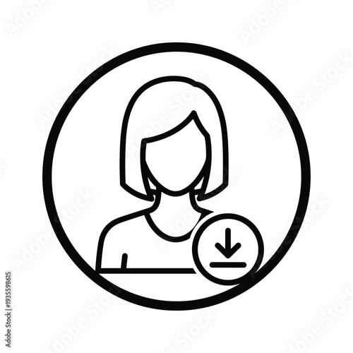 Silhouette icon of a person with a download arrow indicating file or profile download.