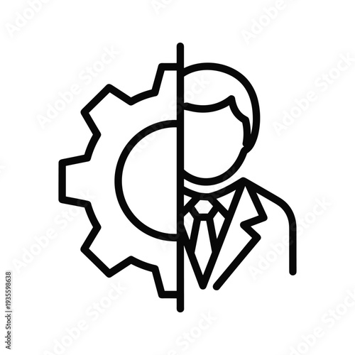 Business professional integrating with mechanical gear for innovation and technology