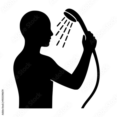 Shower head man black white icon 