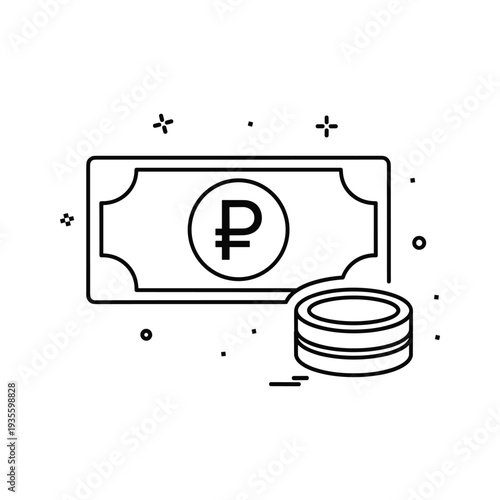Illustration of a digital currency and data storage concept with a ruble symbol