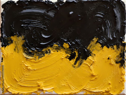 Vivid Contrast of Oil Paint Creates a Dynamic Dance Between Yellow and Black, Embodying Emotion and Energy in a Vibrant Abstract Artwork Generative AI