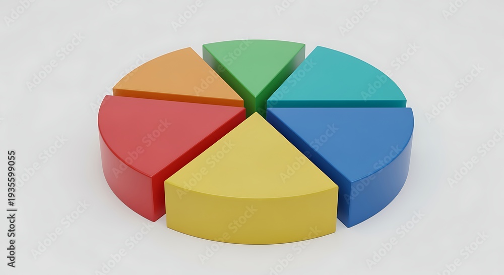 Obraz premium Colorful Pie Chart Divided Into Six Segments on White Background