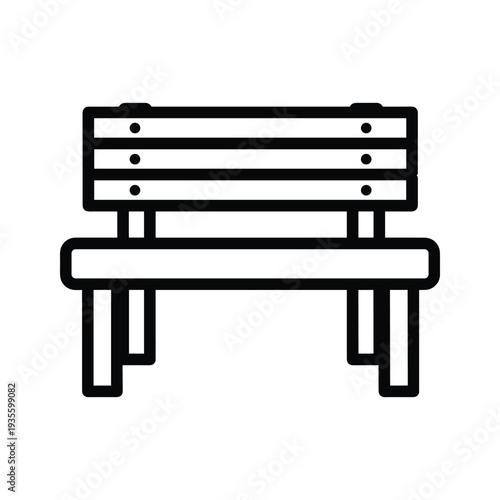 A simple line drawing of a classic park bench with two seats and armrests