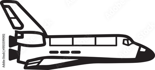Black vector illustration of a space shuttle isolated on white background