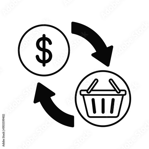 Circular flow of money and goods exchange between consumer and commerce