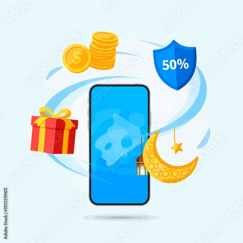 Mobile Commerce Experience for Islamic Celebrations, Featuring Secure Online Payments, Festive Gift Offers, and Special Ramadan Discounts