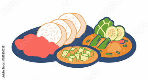 Assorted Fresh Vegetables and Sliced Tofu on a Serving Plate for Healthy Meal Presentation