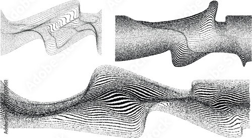 Glitch effect . Distorted speed lines .Abstract flow lines background . Op art .Fluid wavy shape .Rough edges .Striped linear pattern . Optical illusion art .Music sound wave . Vector illustration