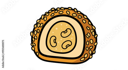 Close-Up Illustration of a Stuffed Food Item with Crispy Coating and Soft Inner Filling, Perfect for Culinary and Snack-Related Marketing