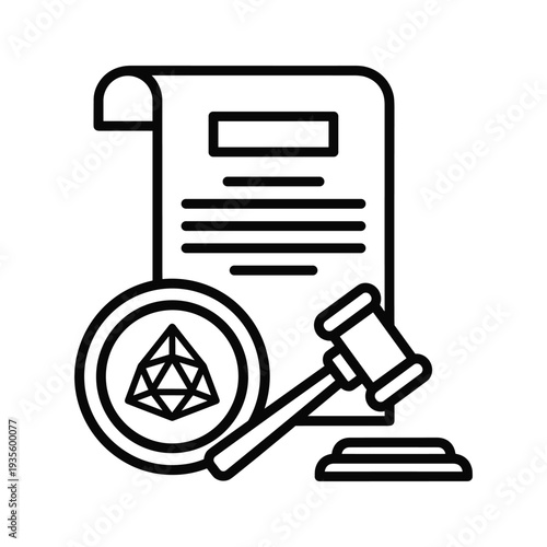 Symbolic representation of legal document with judicial authority and mystical element