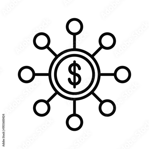 Central node with dollar sign connected to surrounding network icons
