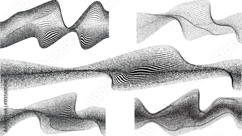 Glitch effect . Distorted speed lines .Abstract flow lines background . Op art .Fluid wavy shape .Rough edges .Striped linear pattern . Optical illusion art .Music sound wave . Vector illustration