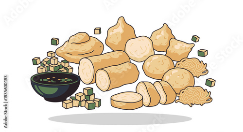 Traditional Chinese Tofu Assortment with Soybean Soup and Diced Cubes, Authentic Vegetarian Ingredients for Asian Cuisine