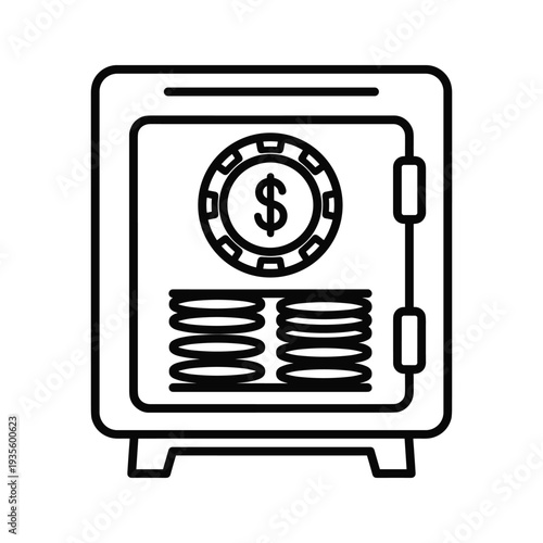 Secure vault with poker chip and stack of coins inside