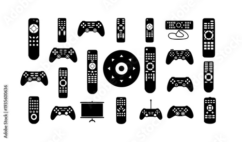 Black Remote Control Silhouette Bundle Smart TV and Media Controller Icons on White