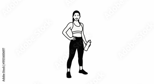 A fit woman in athletic wear poses with a water bottle
