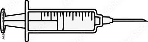 A simple black and white illustration of a medical syringe with a needle