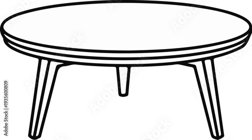 A simple, thin-lined illustration of a round, tiered coffee table with four legs